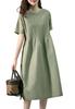 Linen Short Crew Maxi Loose Plus Fall [SDSXZWG] Women's Dress, Sleeve, A-Line, Neck, Knee-Length, Length, Fit, Flattering, Pockets, Slimming, Stylish,