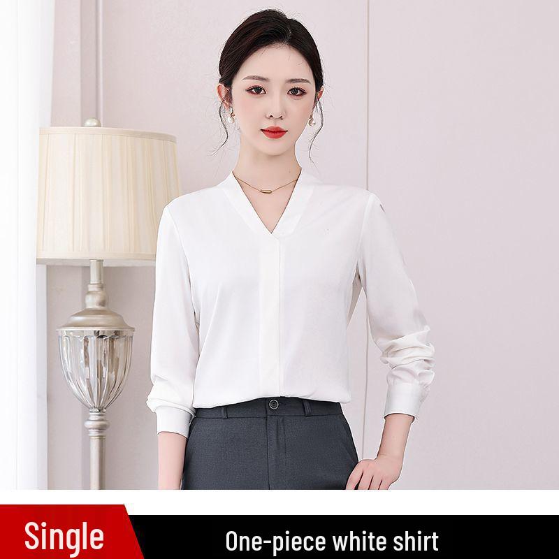 

Women s Formal Suit Set with V-neck Chiffon White Shirt S [39-44 kg]