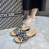 Summer new large size slope heel cool slippers women's fashion outer wear leopard print beach slippers