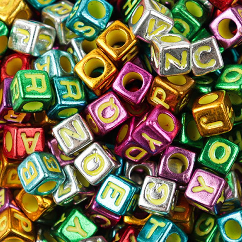 100Pcs/Lot Trendy Acrylic Square Alphabet Beads Large Hole Letter Loose Spacer Bead Jewelry Handmade Bracelet Making Supplies