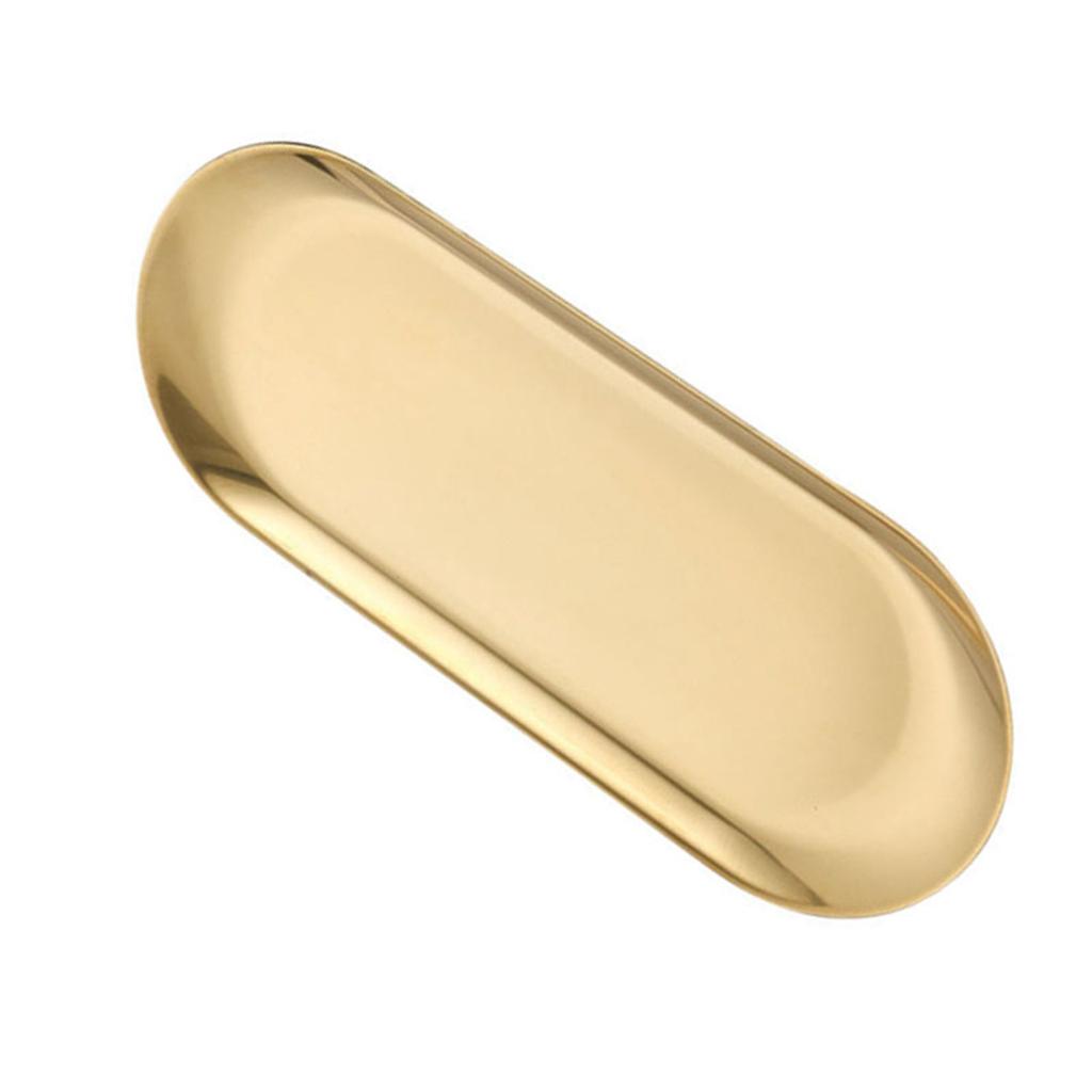 Ovales Tablett aus Edelstahl Rutschfest Flacher Boden Verdickt Dekoratives Goldenes Aufbewahrungstablett für Küche Waschtisch Badezimmer Mittel 23x9,3cm / 9,1x3,7in