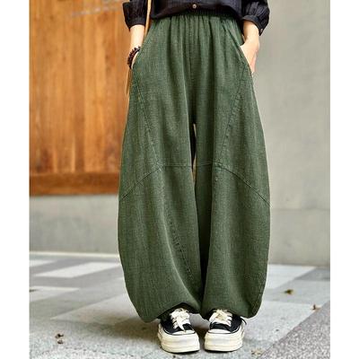 Damen Baumwolle Leinen Weite Laternenhose - Herbst Zen Meditation Tai Chi Stil