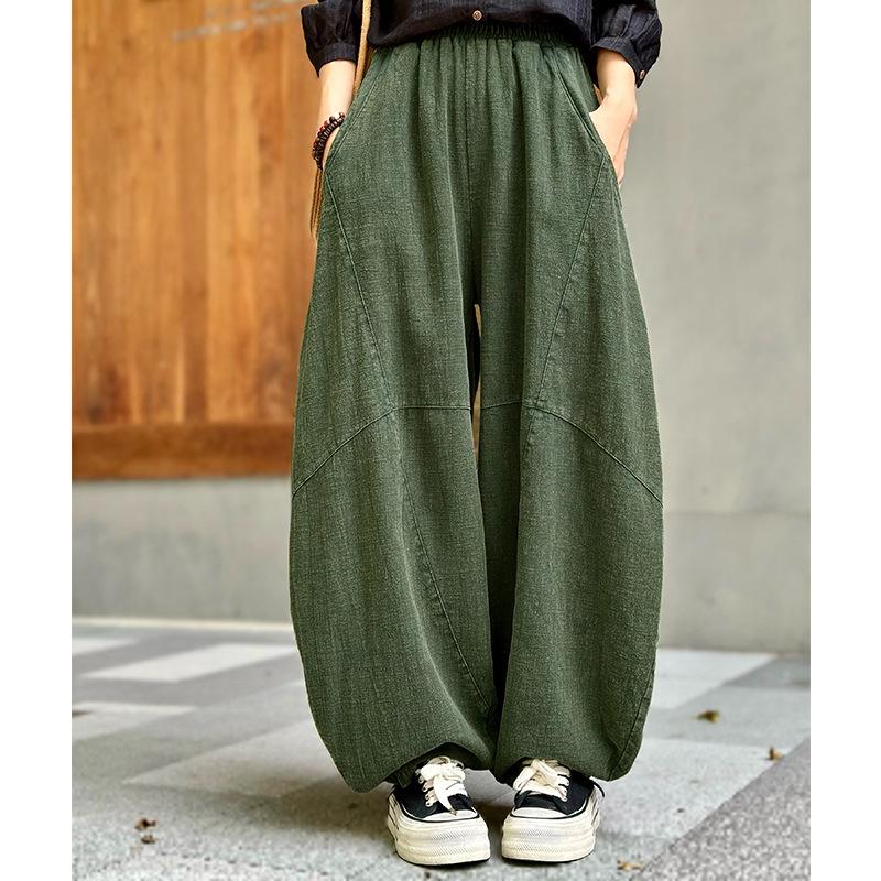 Women's Cotton Linen Loose Lantern Pants - Autumn Zen Meditation Tai Chi Style
