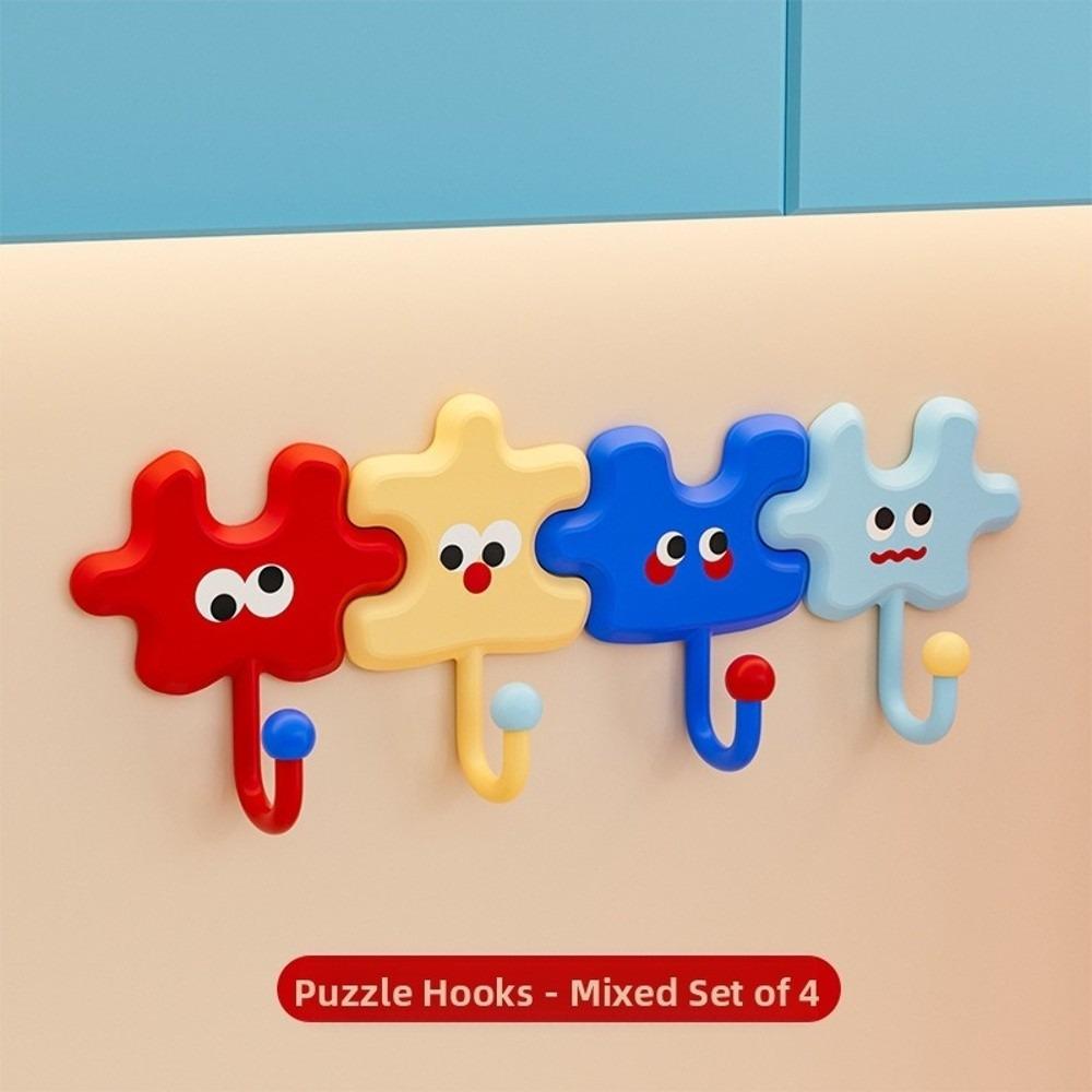 Gifts Dopamine Cartoon Puzzle Hook Punch-free Wall-mounted Sticky Hooks Expression Storage Rack