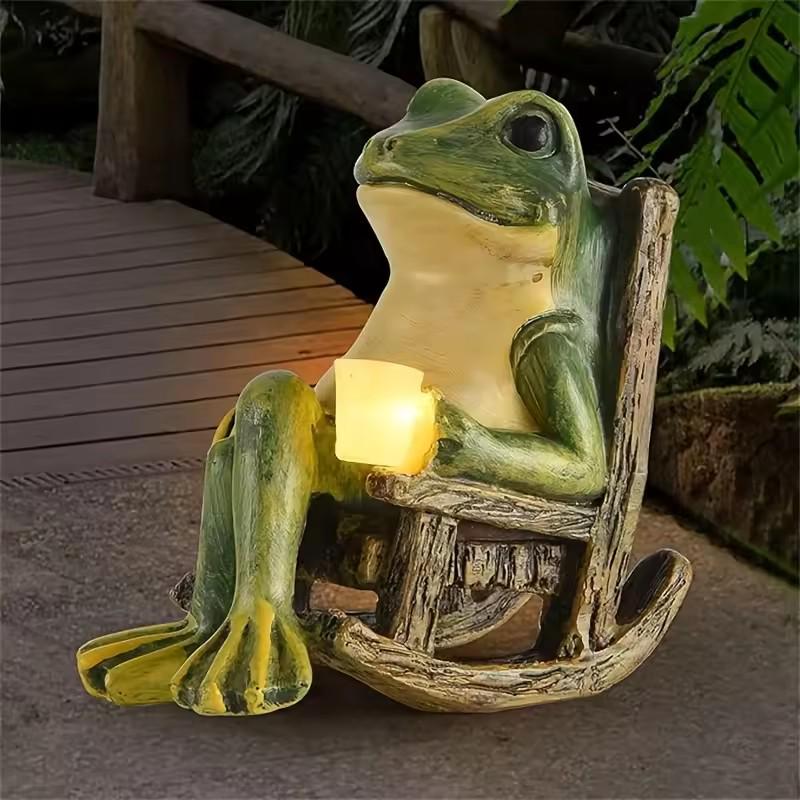New Solar-Powered Frog Rocking Chair Resin Lamp - Creative Outdoor Courtyard/Balcony Ornament Gift
