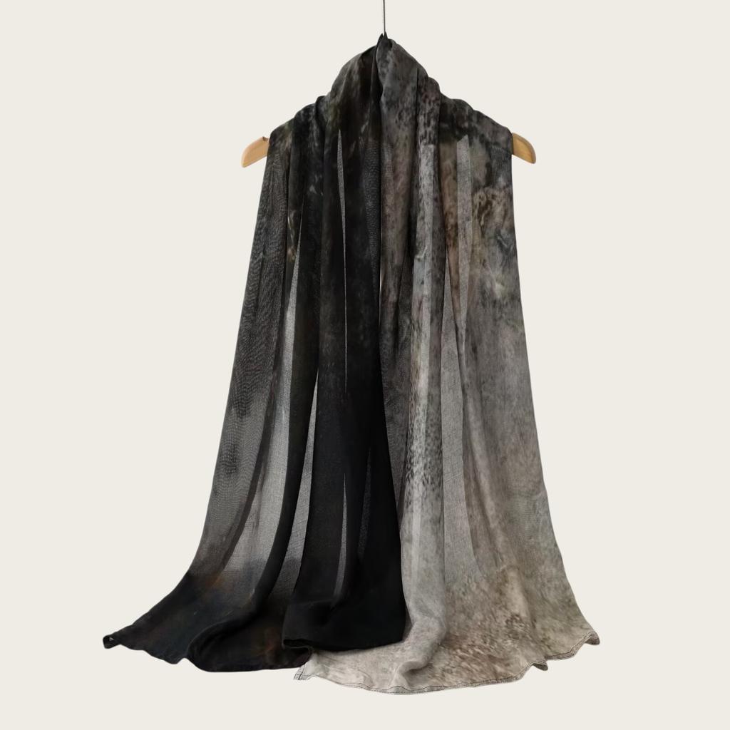 New high-quality double-needle human cotton scarf casual versatile bag headscarf watercolor gradual change color striped long scarf