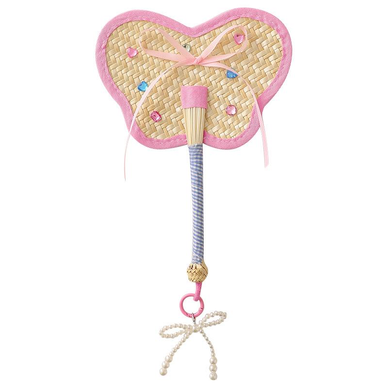 Colorful Handmade Fan Chinese Style Cartoon Shape Straw Bamboo Woven Fan Summer Anti-Mosquito Cooler Handfan Home Decor Pendants