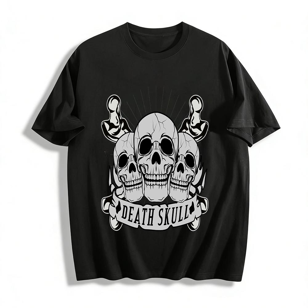 Dark Style Death Skull Print Trendy Cool Men s Casual Crew Neck T-Shirt Pure cotton T-shirt XXS