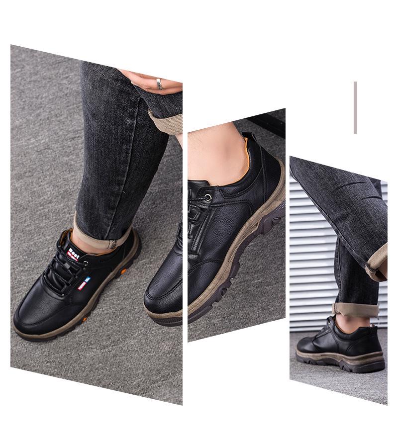 Men's Winter Velvet-Lined Leather Snow Boots - Warm, Thick-Soled, Casual Outdoor Sports Shoes