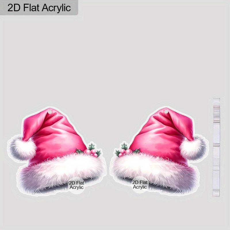 2D Flat Acrylic Cute Pink Christmas Hat Dangle Earrings, A Festive Gift for Women, Perfect As Holiday Party Jewelry.