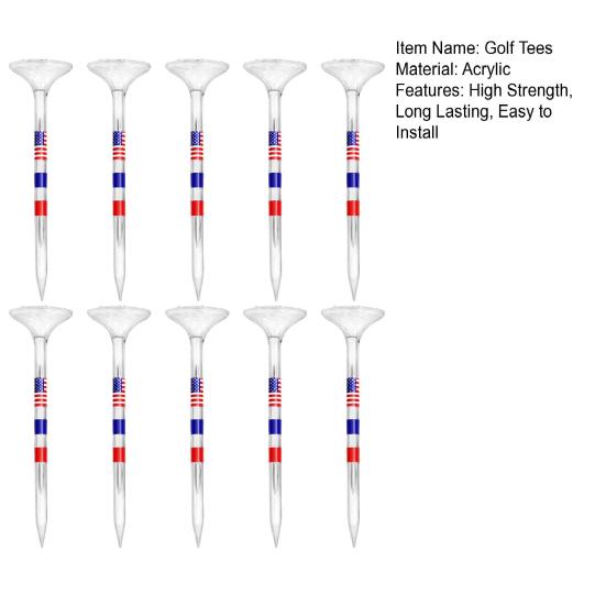 10Pcs Unbreakable Acrylic Golf Tees American Flag Design High Strength Big Cup 8