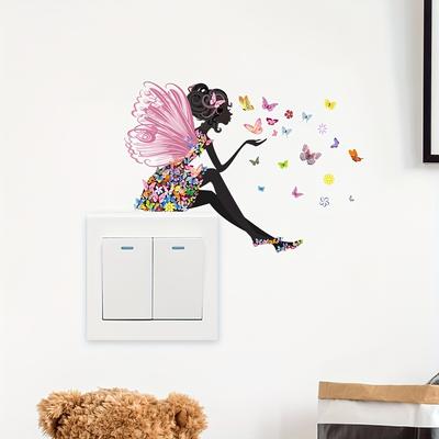 1 Stück Kreativer Schmetterling Mädchen Schalteraufkleber, Zeitgenössischer Fantasy Rechteck Selbstklebend Abnehmbarer Wandaufkleber für Keramik Mehrflächeninstallation