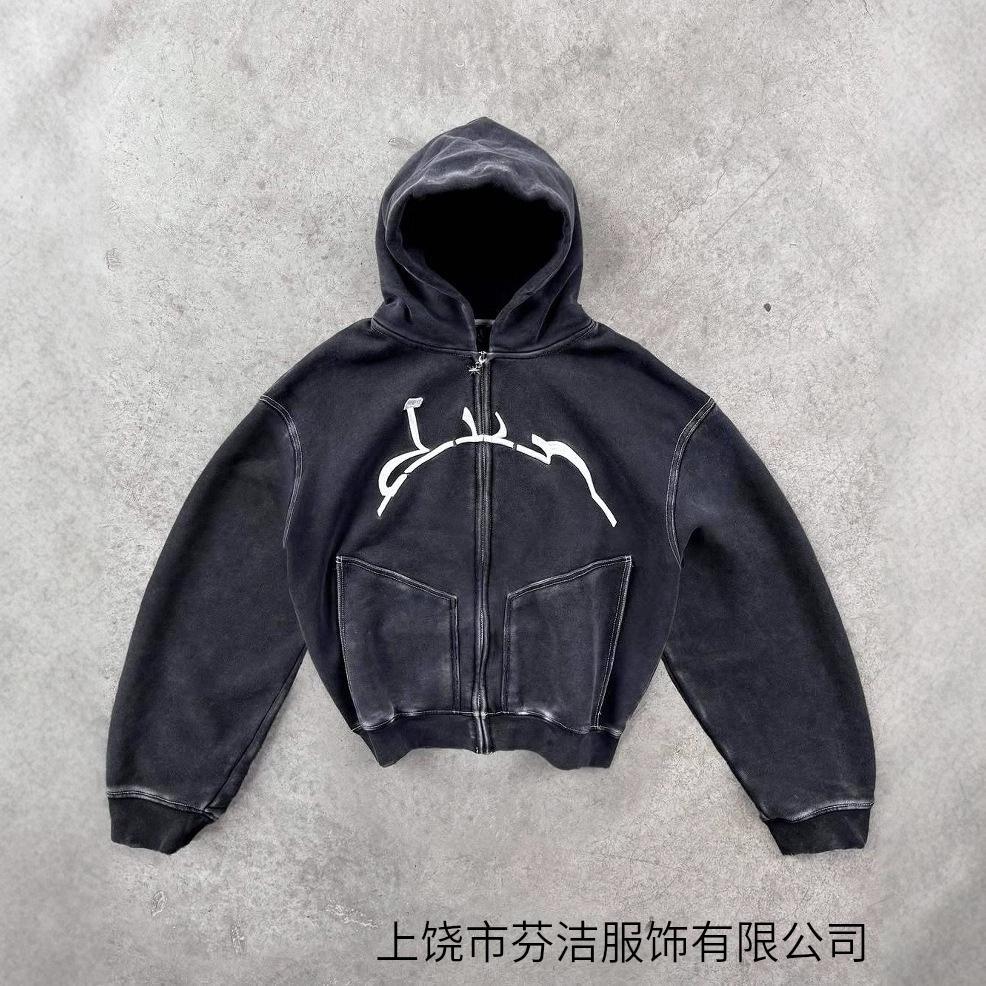 2025 new 3d digital printing retro street style cardigan washed jacket hoodie sweater