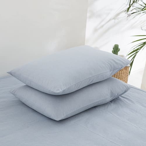 Set of 2 Organic Cotton Pillowcases, 100% Washed Cotton, 2 Pillowcases, 50x70cm, Dust Mite Resistant, Antibacterial, and Odor Resistant, Envelope Styl