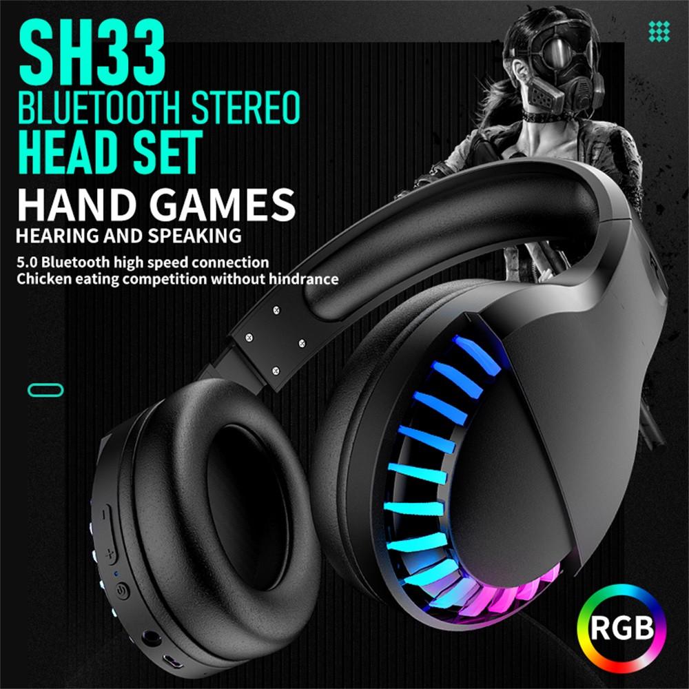 

SH33 Двухрежимная Bluetooth V5.0 Беспроводная/проводная игровая гарнитура RGB Складная стереосистема