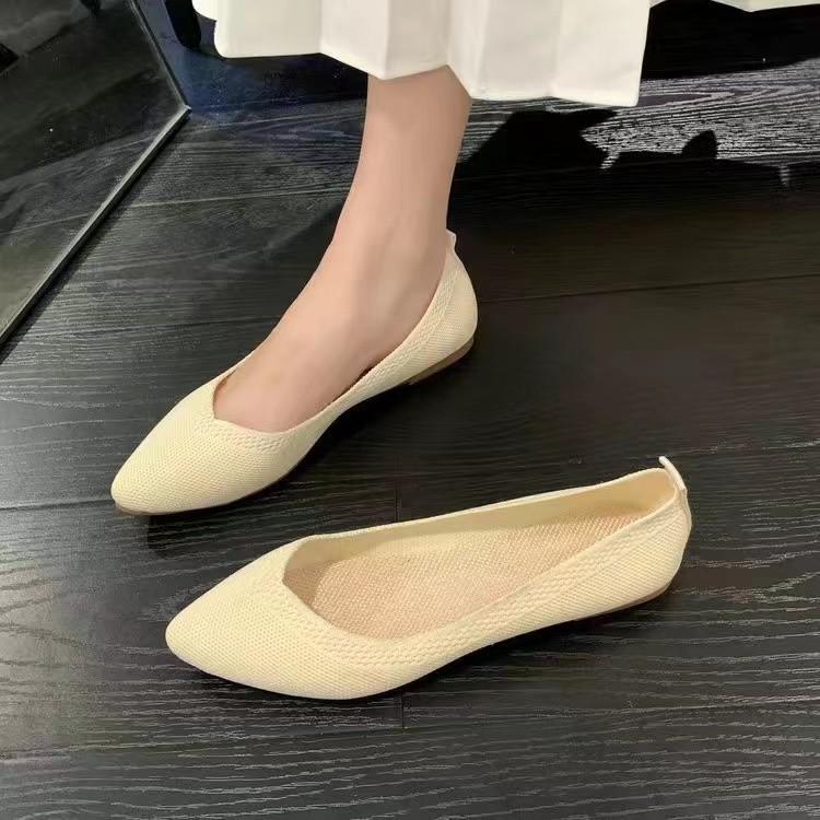 2025 spring and summer new fashionable breathable flat-soled Doudou shoes shallow mouth one pedal lazy shoes flying woven pointed single shoes