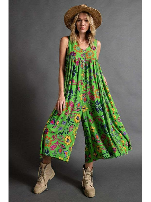 2024 Summer Retro Print Loose Sleeveless Women's Jumpsuit
