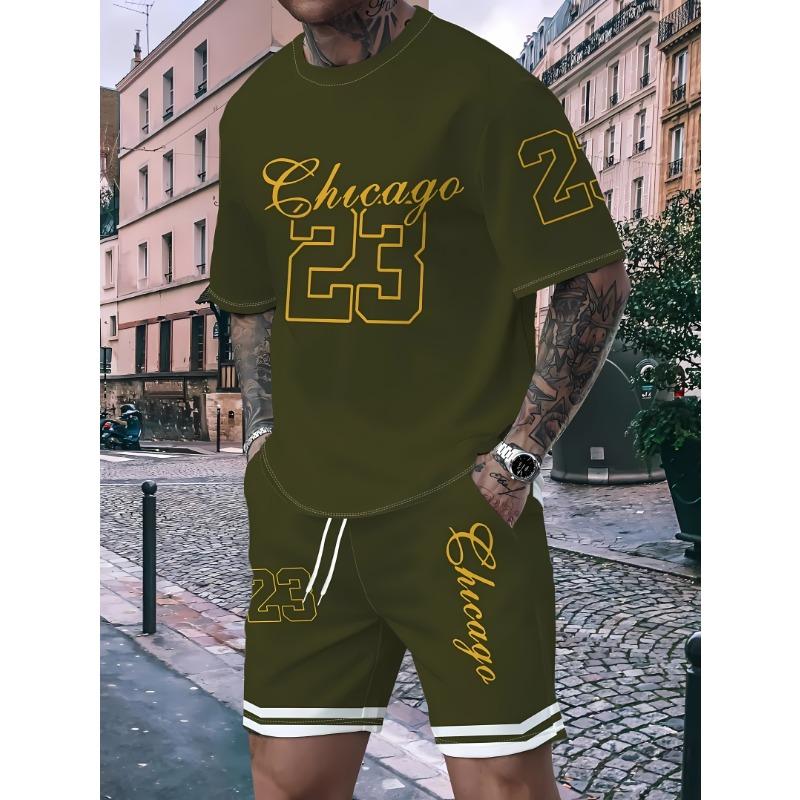 Summer Men's Sports T-shirt Shorts Set Breathable Quick Drying Street Men's Casual Fashion Loose Round Neck Sports Set