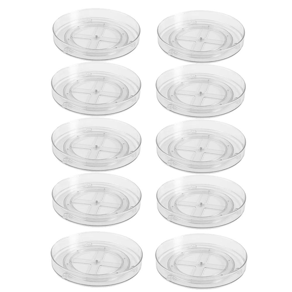 1-10Pcs Clear Turntable Storage Tray Multifunctional Spice Rack Cosmetic Storage Tray Cabinet Refrigerator Kitchen Storage Rack