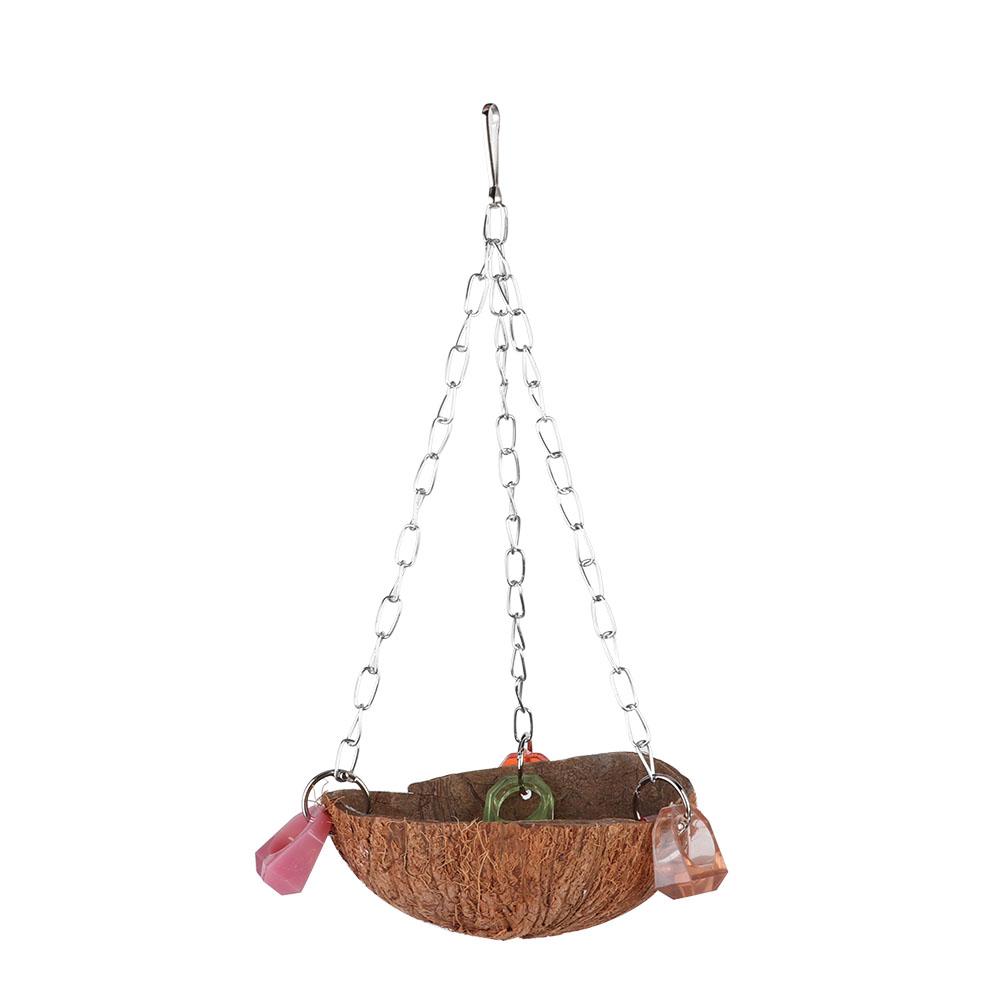 Pet Birds Toy Squirrel Coconut Shell Hanging Basket Sling with Acrylic Rings for Parrot Hammock