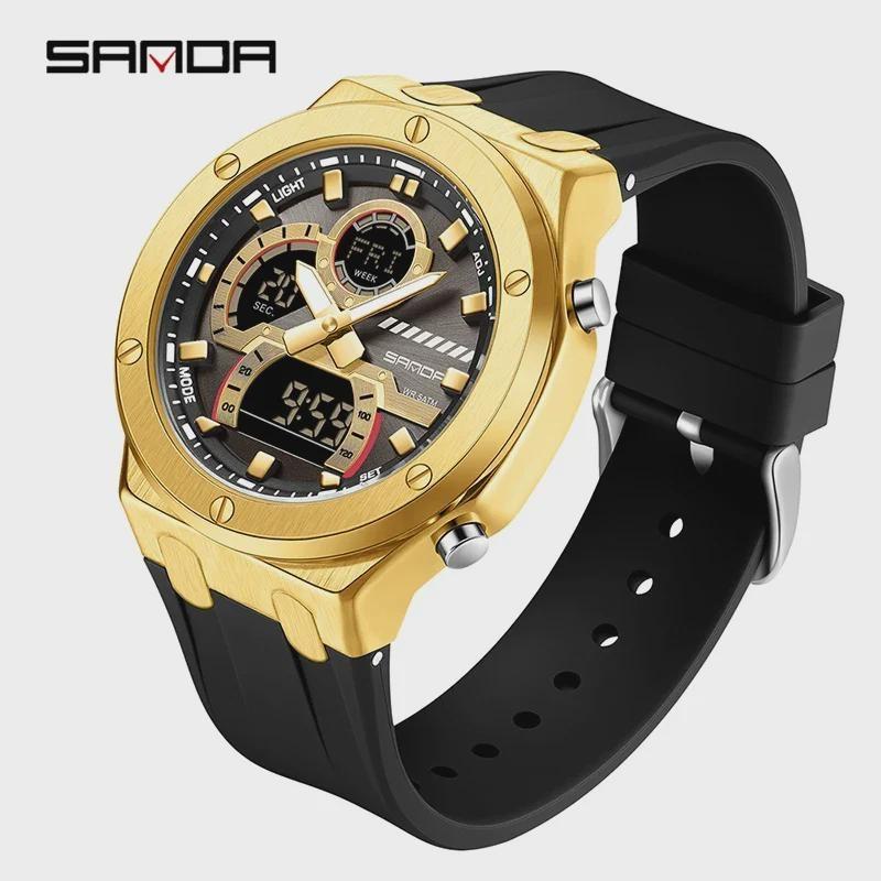 

SANDA Fashion Business Men s Watches Multifunctional Waterproof Electronic Quartz Dual Display Student Watch золотой