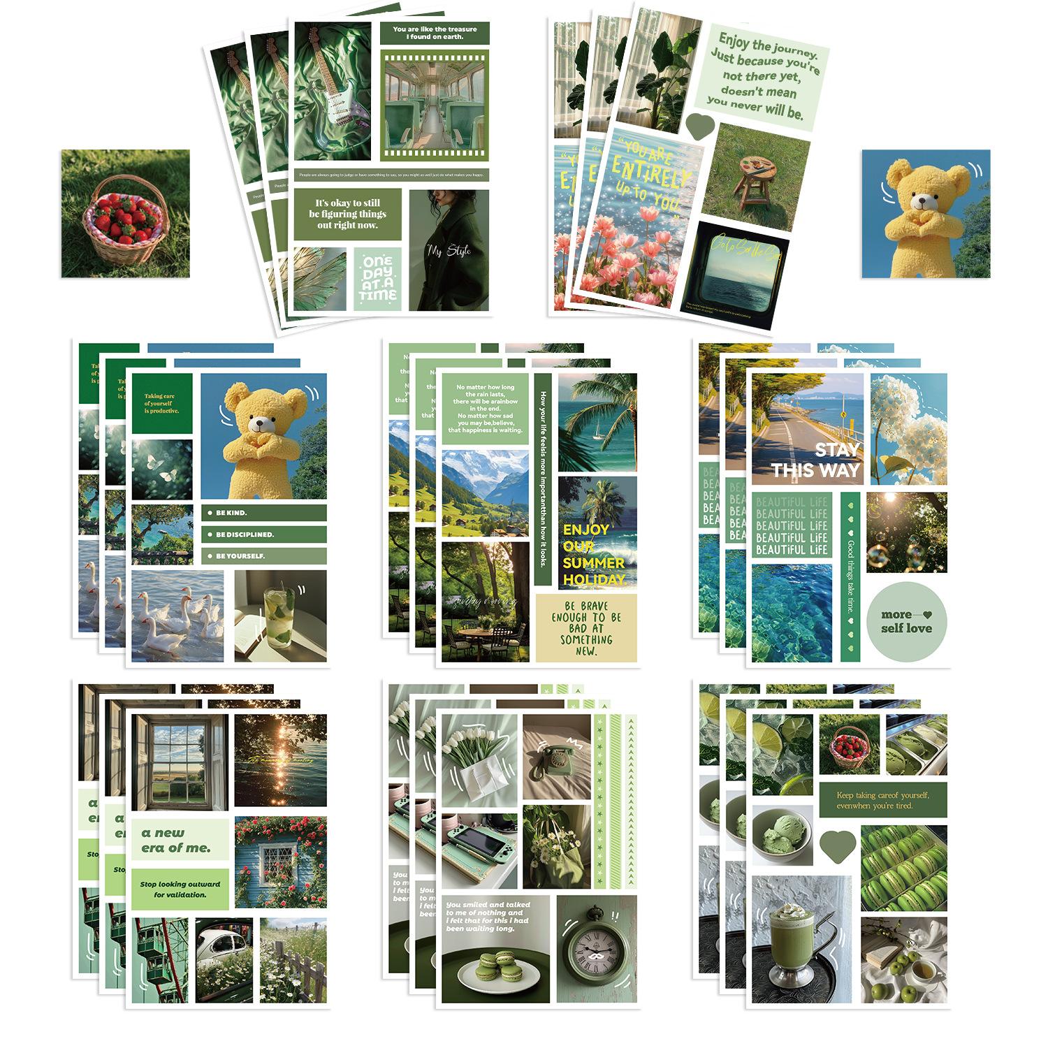 

8 Cartoon INS Style Green Collage Hands-on DIY Mobile Phone Case Laptop Decoration Waterproof Sticker