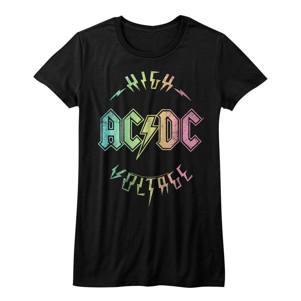 Ladies AC/DC High Voltage Rainbow Black Rock and Roll Music Band T-Shirt