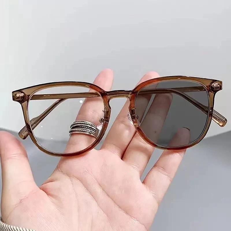 Simple And Stylish Circular Frame Photochromic Myopia Glasses Blue Light Blocking Eye Protection Diopter To -4.0 Unisex