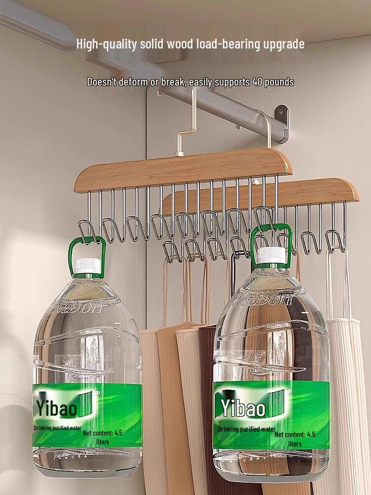 Multi-functional Solid Wood Hanging Rack with Plastic Hooks for Underwear and Vests