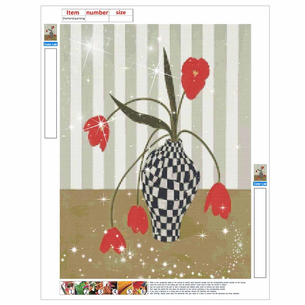 Diamond Painting Kit Red Tulips Vase 5D Full Drill Rhinestones Embroidery 30x40cm Living Room Bedroom Wall Decor Gifts for Her