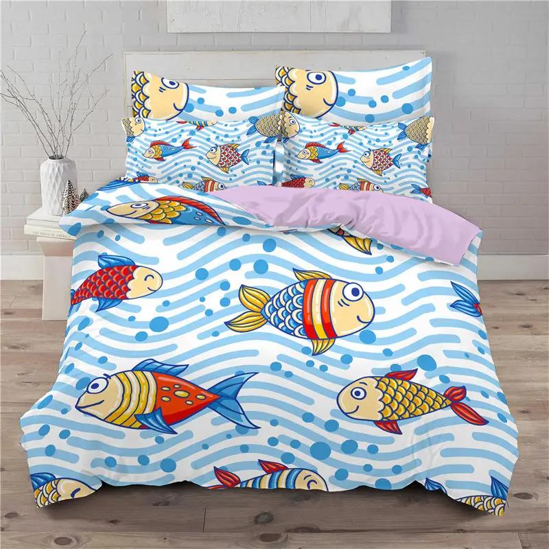 Cartoon Fisch Kleinkind Bettwäsche Set Für Kinder Mikrofaser Goldfisch Bettbezug Queen King Size 3D Druck Bettdeckenbezug Schlafzimmer Dekor