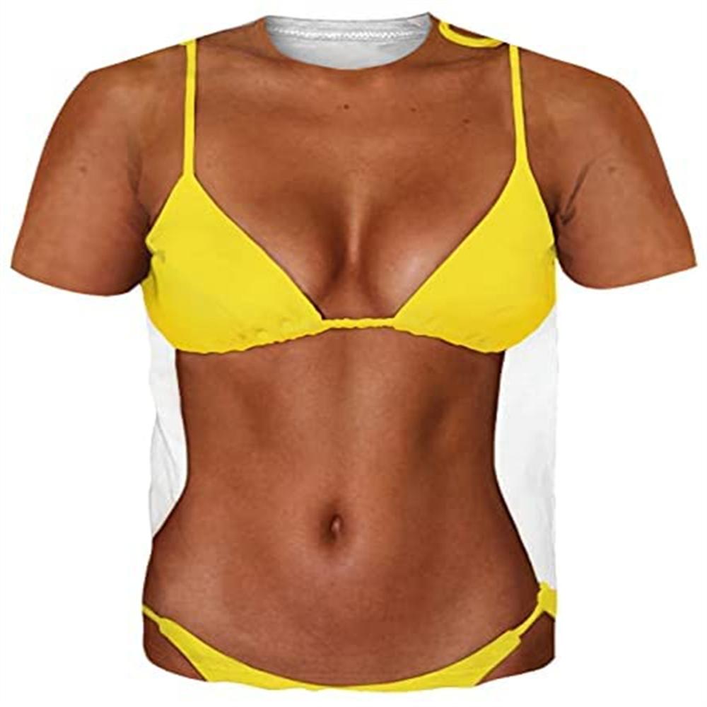 Funny 3D Fakeabdominals T Shirts for Men Hairy Muscle Chest Graphic Short Sleeve Cosplay Costume Sexy Oversized T-shirt Tops