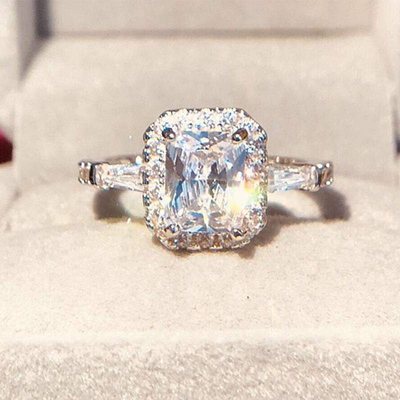 1pc, White Synthetic Sapphire Ring Bride Engagement Women's Wedding Ring Fashion Jewelry Accessories Anniversary Gift Size: 6-10