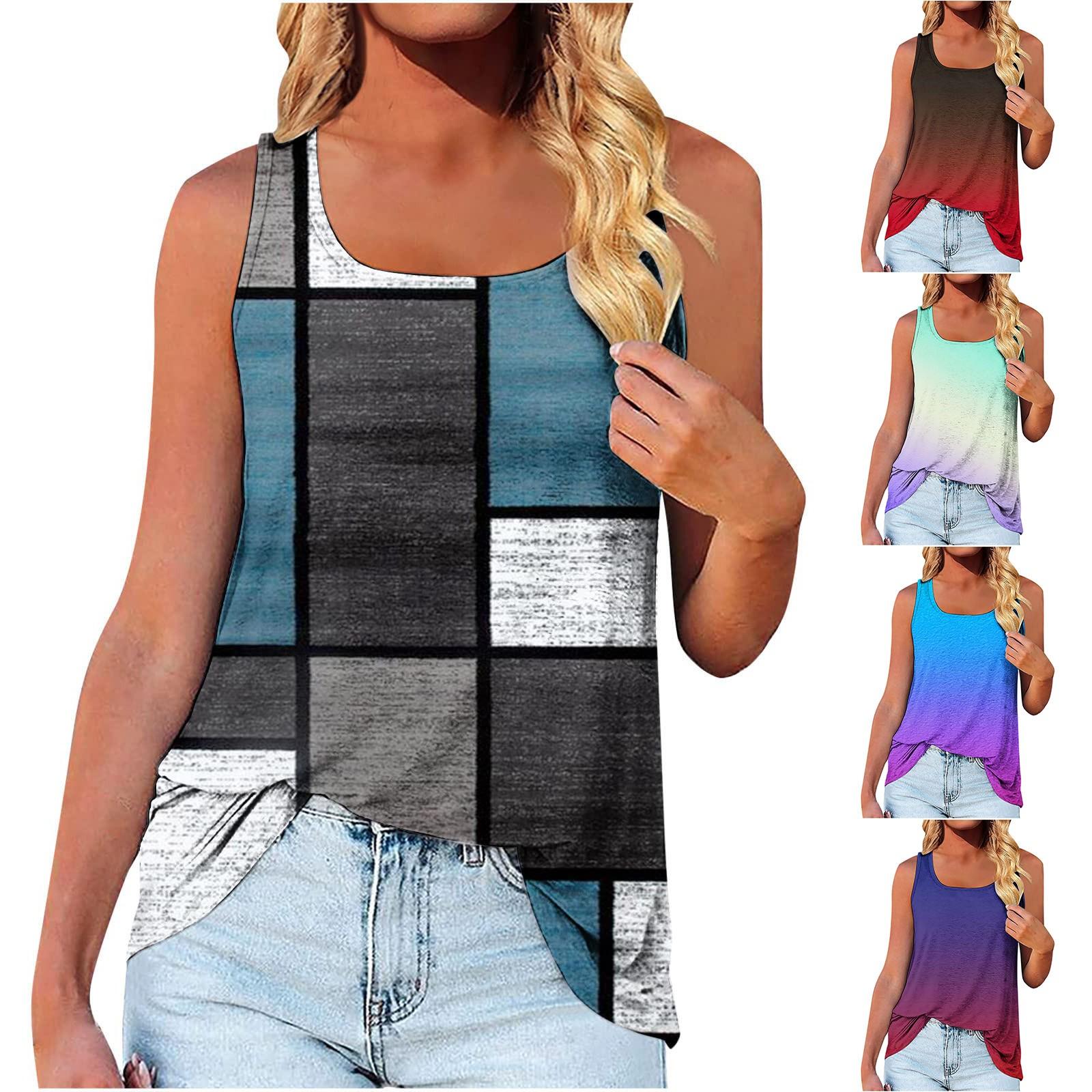 

Женские летние топы на бретелях, нарядные повседневные рубашки без рукавов, свободный жилет с круглым вырезом, модные блузки с градиентом цвета