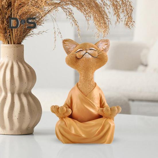 Meditation Cat Statue Sitting Kitten Resin Figurine Zen Yoga Animal Sculpture Home Office Bookshelf Desktop Decoration Ornament