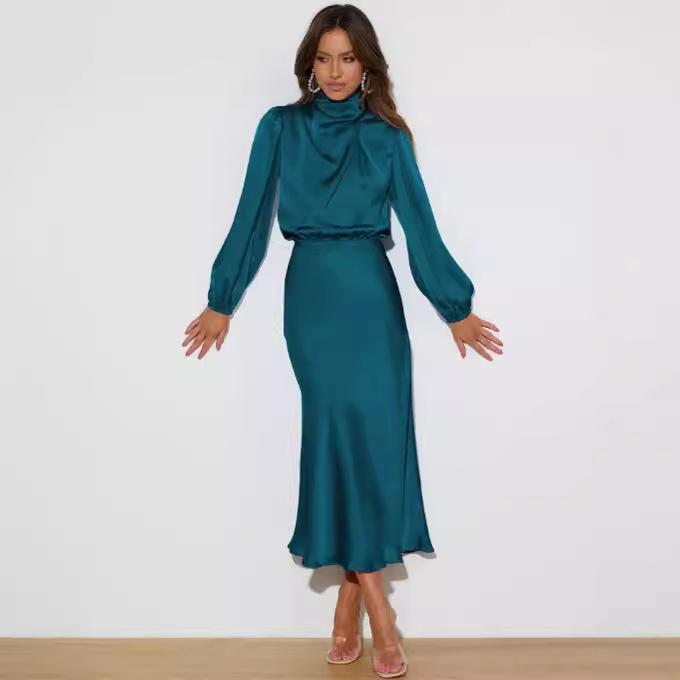 Elegantes Satin Langarm Abendkleid für Damen - Sommer 2023 Kollektion