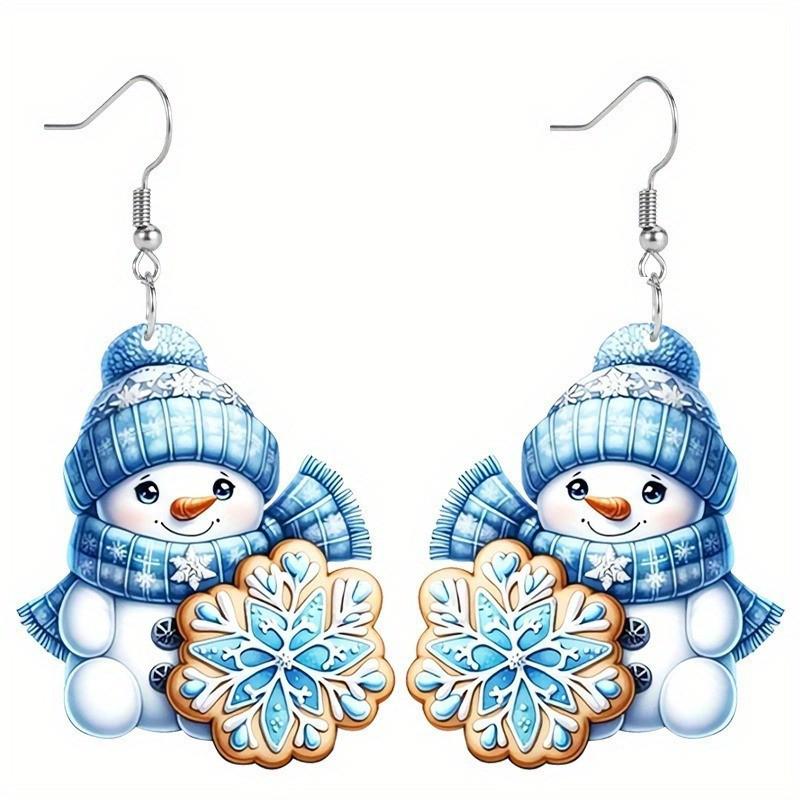 

Acrylic Pink Glitter Christmas Snowman Earrings for Women - Ideal Party Jewelry 925 Silver