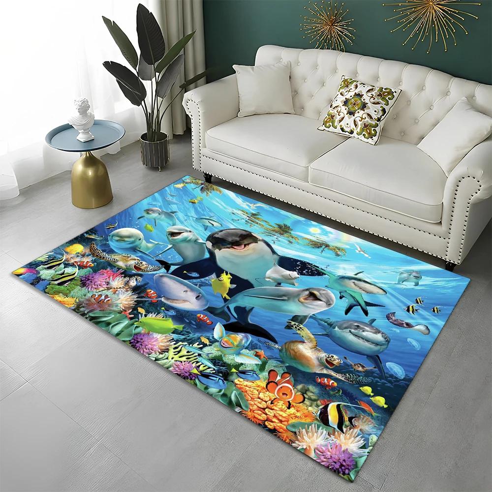 3D Underwater World Seabed Fish Carpet Rug for Home Living Room Bedroom Sofa Doormat Decor,kids Play Area Rug Non-slip Floor Mat