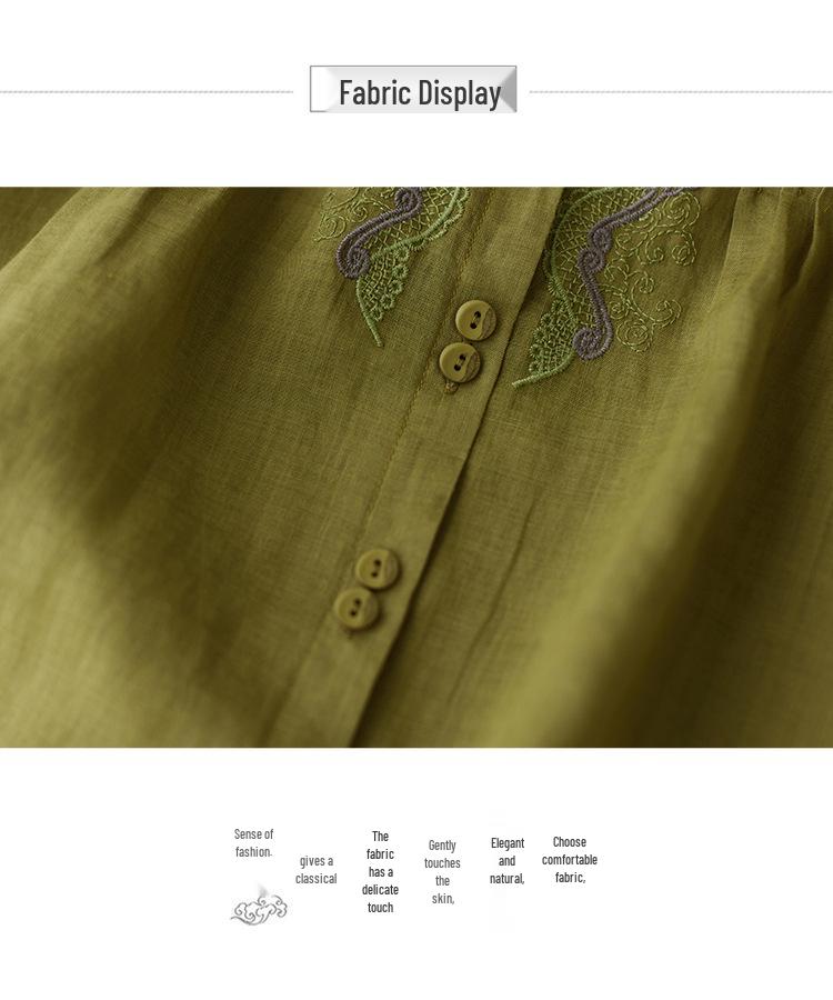 Women's Artistic Retro Embroidered Cotton Linen Shirt - Loose Casual Spring 2026