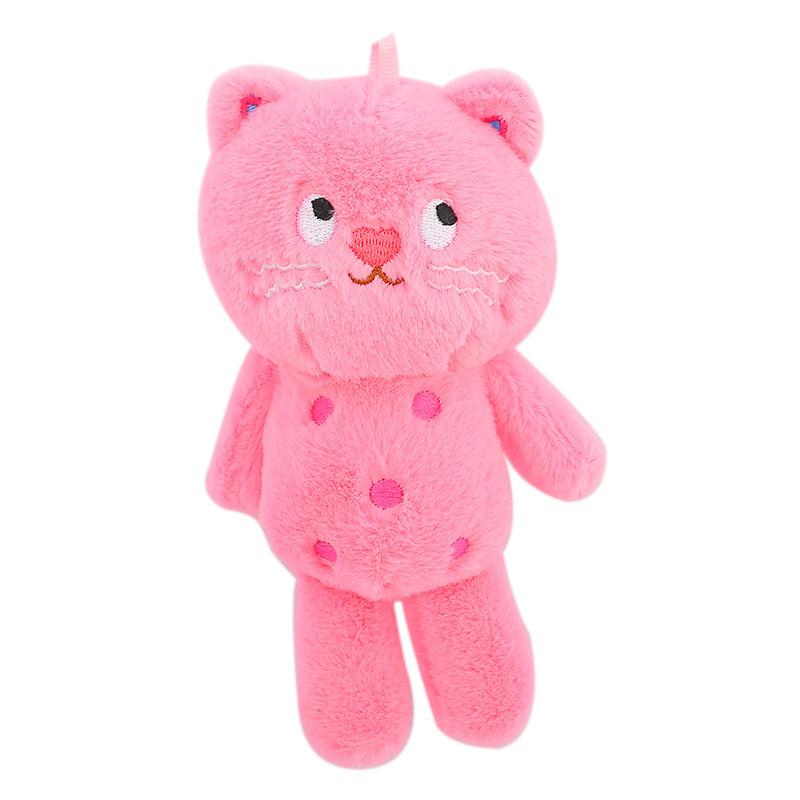 Fluffy Polka Dot Cat Plush Toy Keychain Available In Pink Grey Brown And Hues Cream