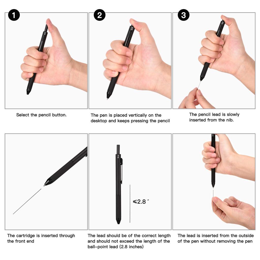 SMTTW Ballpoint Ballpoint Ballpoint Ballpoint Pen Automatic Black Multi-Function Pen, 4-Color Pen, Multi-Color Pen, 1.0mm Refill, 0.5mm Pen,