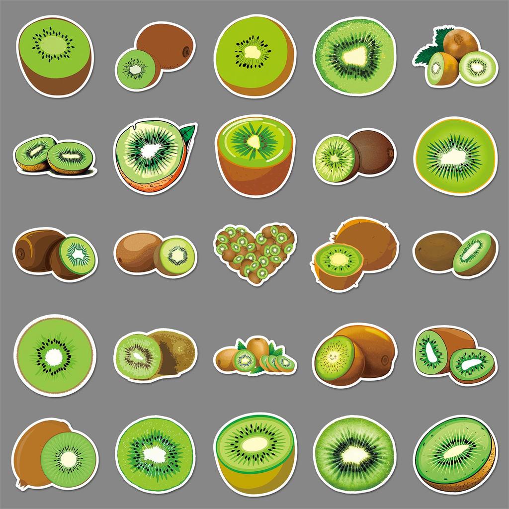 50 Kiwi Cartoon Fruit Waterproof Stickers for Phone Cases, Journals, and Luggage