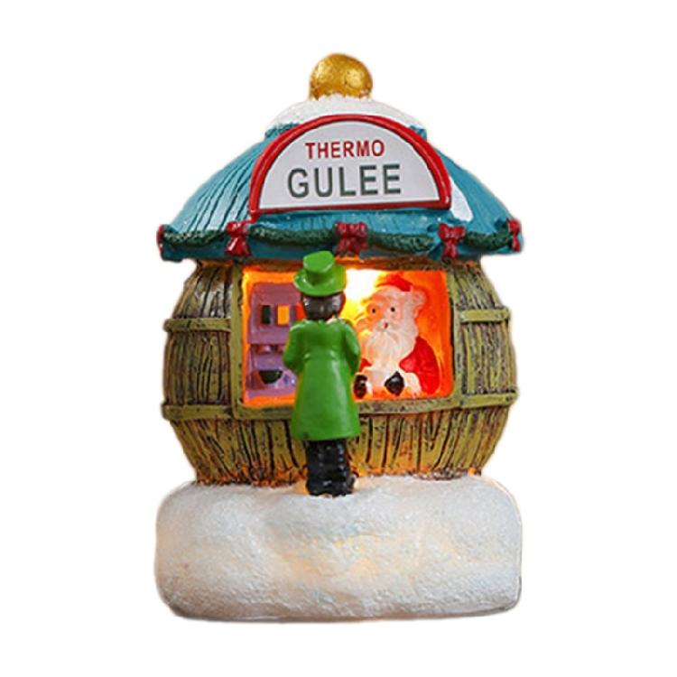 LED Light Up Christmas Ornament Resin House Shape Figurine Desktop Decoration Miniature Cottage Statue for Office