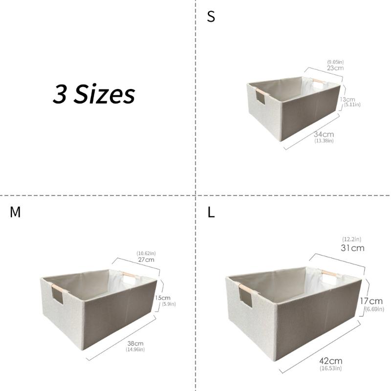Sturdy Fabric Storage Bin With Reinforced Bottom Wooden Handles for Bedroom Office