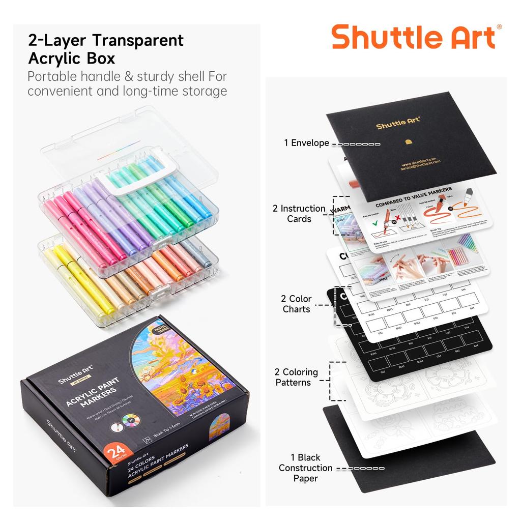 Shuttle Art Acrylmarker-Set Direkttinte Typ Pastellfarbene Stifte mit Pinselspitze Farbmarker Metallische Farben Lichtechte Acrylfarbe Geeignet für und