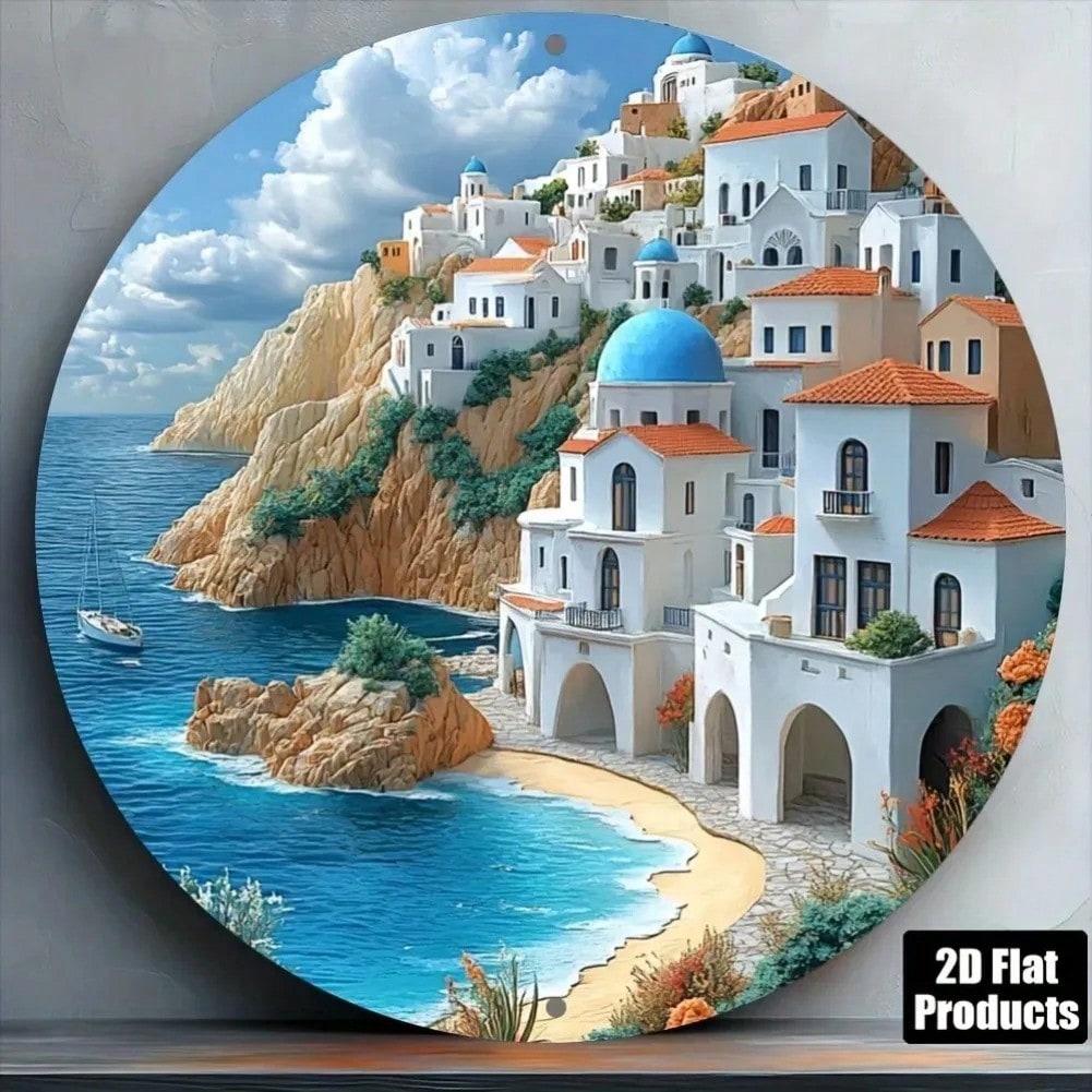 

Vintage Greek Scenery Metal Tin Sign Wall Decor For Bar Kitchen Cafe 20x20 разноцветный