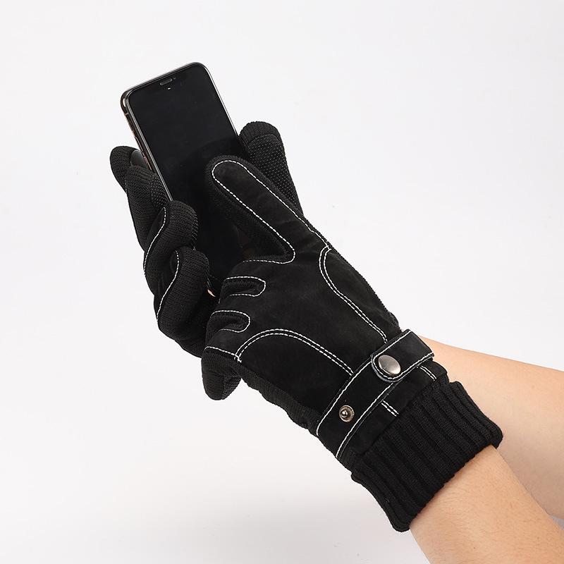 New Men's Winter Ski Gloves Outdoor Riding Bicycle Motorcycle Leather Gloves Warm and Piled Thickened Non-slip