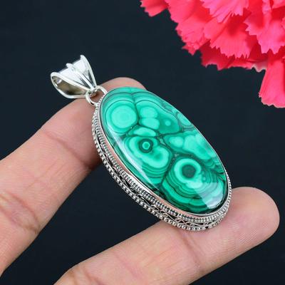Malachite Gemstone Pendant Solid 925 Sterling Silver Pendant Jewelry Gift For Unisex