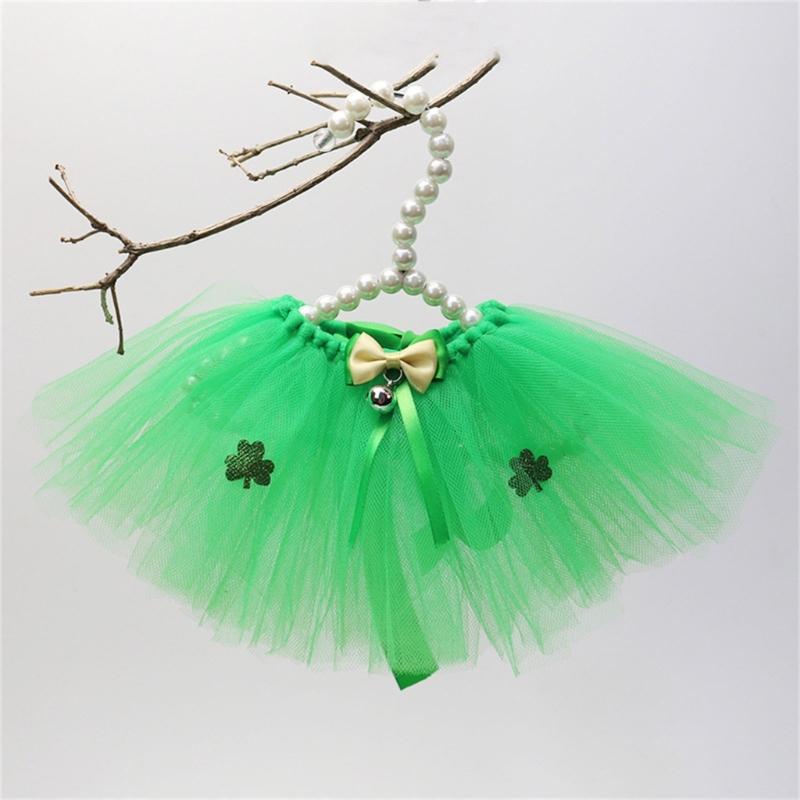 StPatricks Festival Cat Costume Dog Tulle Skirt Sequins Bowknot Headband Pet Irish Theme Dress Up Clothing Photo Outfit
