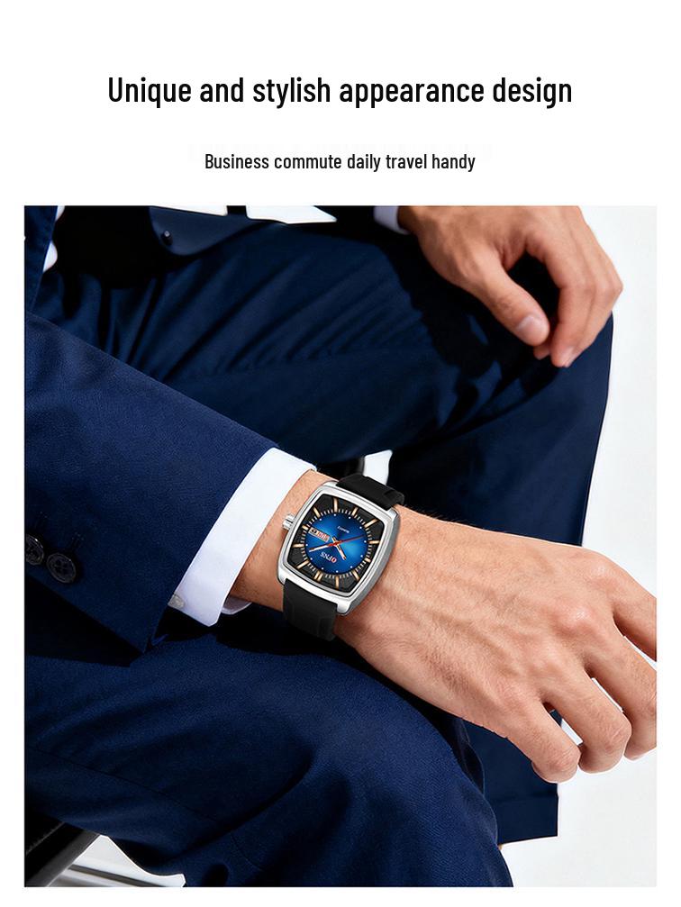 OFNS Men's Trendy Quartz Wristwatch: Steel Band, 3D Scale, Business Casual, Waterproof, Luminous.